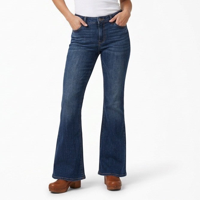 KanCan Mid Rise Flared Jeans Womens 9/28 Blue Medium Wash Denim Cotton Stretch