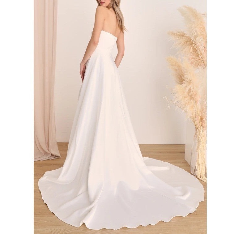 Lulus Lifetime of Love A-Line Gown Dress Womens 4 White Strapless Front Slit
