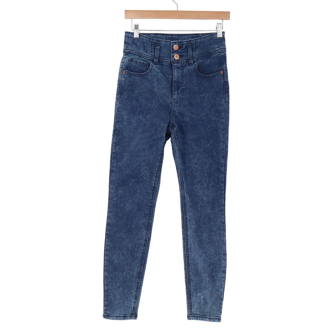 No Boundaries Womens Size 9 High Rise Acid Wash Skinny Jeans Double Button Blue