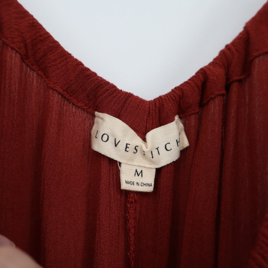 Love Stitch Rust Orange Gauze Spaghetti Strap Midi Dress Size M