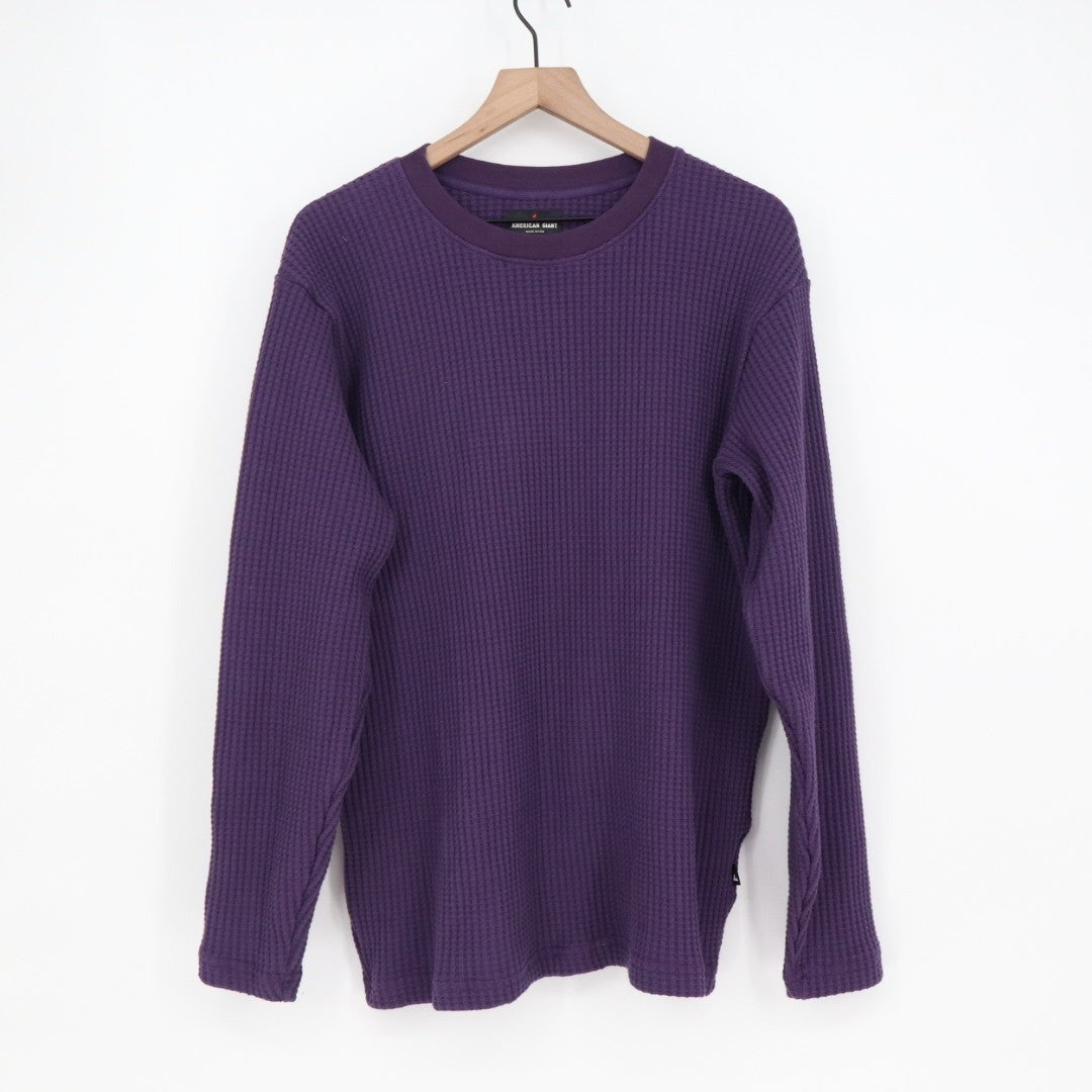 American Giant T-Shirt Mens Large Purple Cotton Waffle Knit Stretch Crew Neck