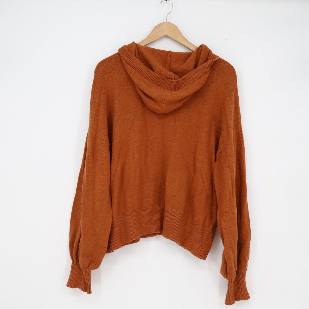 Free Assembly Womens XL Brown Knit Hoodie Sweater Balloon Sleeve