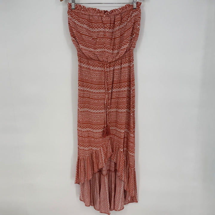 Main Strip Strapless Hi-Lo Maxi Dress Geometric Print Medium Boho