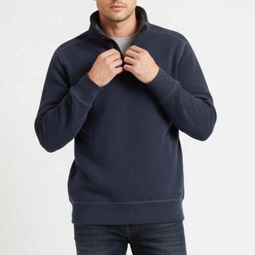 G.H. Bass & Co. Sweater Mens Large Blue Cotton Knitted Long Sleeve Mock Neck