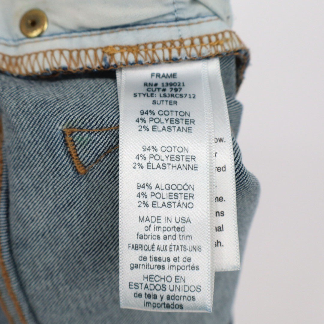 FRAME Denim Sutter Jeans Women Size 31 Dark Wash Distressed Cropped Straight Leg