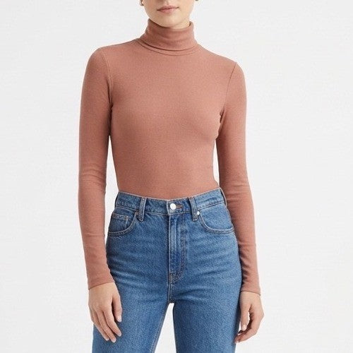 Naked Wardrobe Mauve Brown Long Sleeve Turtleneck Bodysuit Small