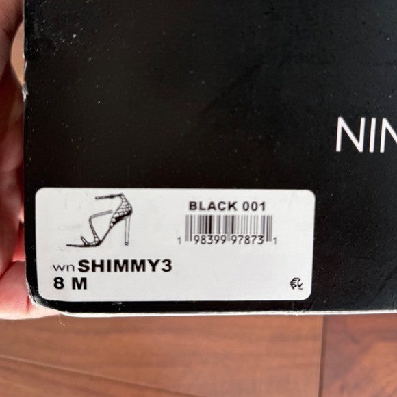 Nine West Black Patent Leather Ankle Strap Stiletto Heel Sandals Size 8M