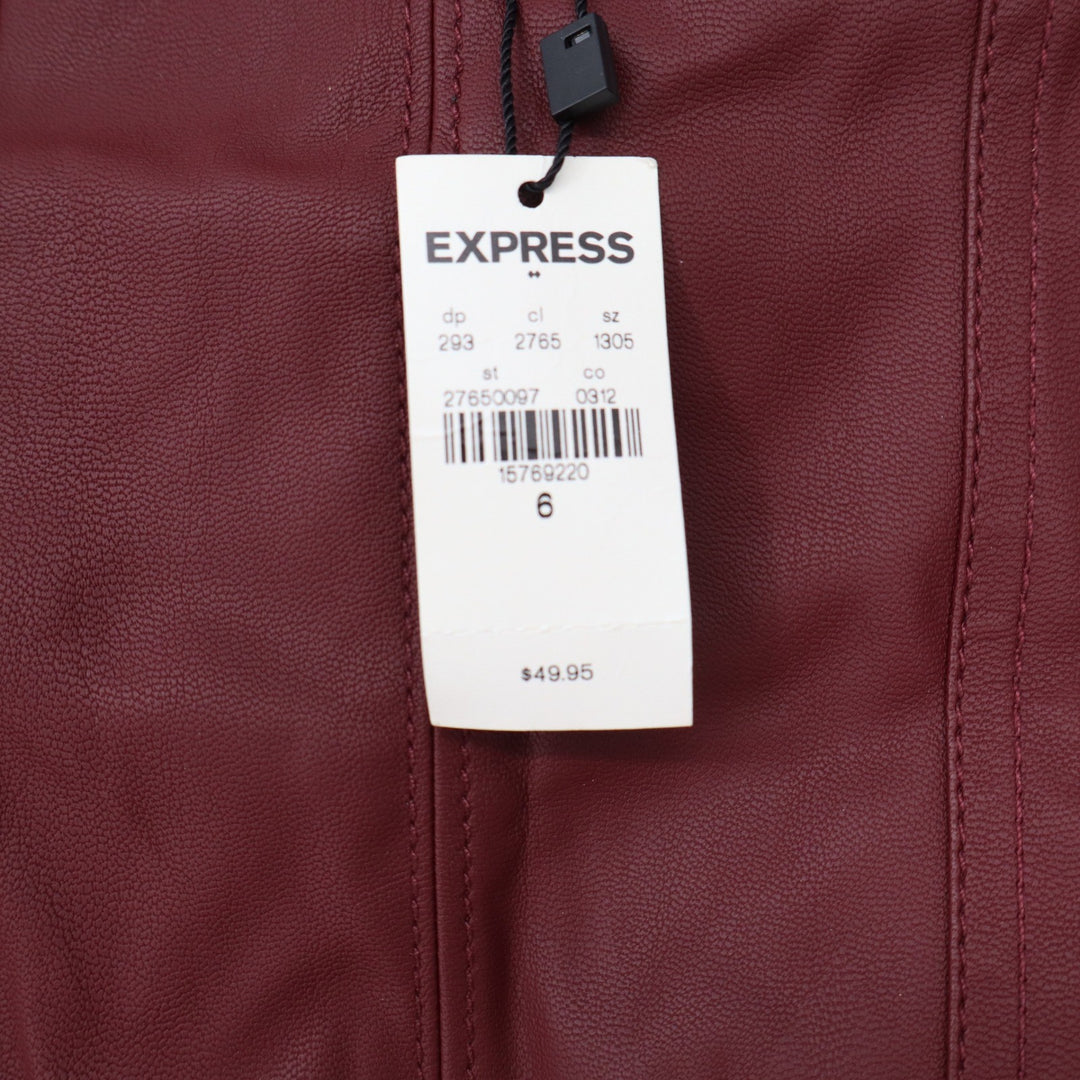 Express Skirt Womens 6 Burgundy Faux Leather Mini Patch Pocket NEW