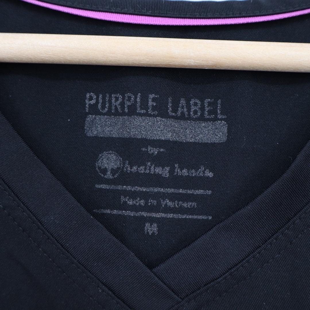 Purple Label by Healing Hands Scrub Top Women's Medium Black V-Neck Short Sleeve