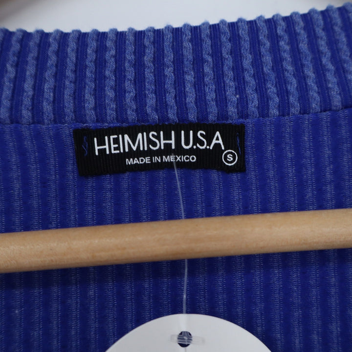 Heimish USA Royal Blue Ribbed V-Neck Short Sleeve Top Small NEW