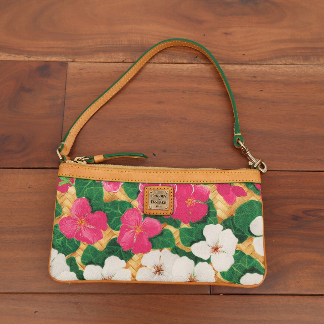 Dooney & Bourke Tropical Hibiscus Floral Basketweave Wristlet Pouch