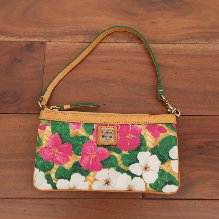 Dooney & Bourke Tropical Hibiscus Floral Basketweave Wristlet Pouch