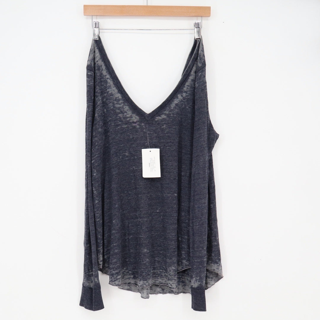 Chaser Tee Women's M Double V LS Shirttail Tee Avalon Grey New