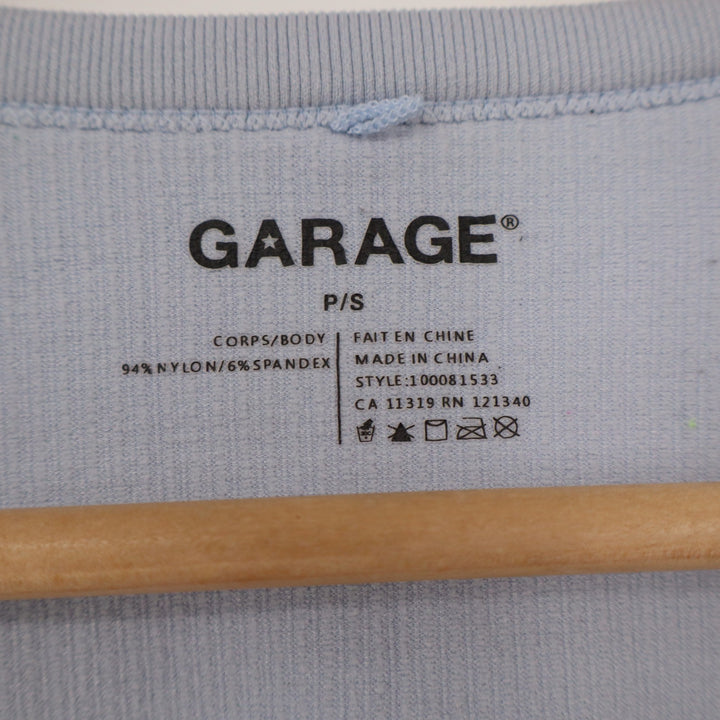 Garage Light Blue Ribbed Deep V-Neck Crop Top Short Sleeve Tee PS
