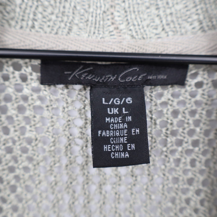 Kenneth Cole Cardigan Sweater Womens Large Gray Open Front Ribbed Long Sleeve