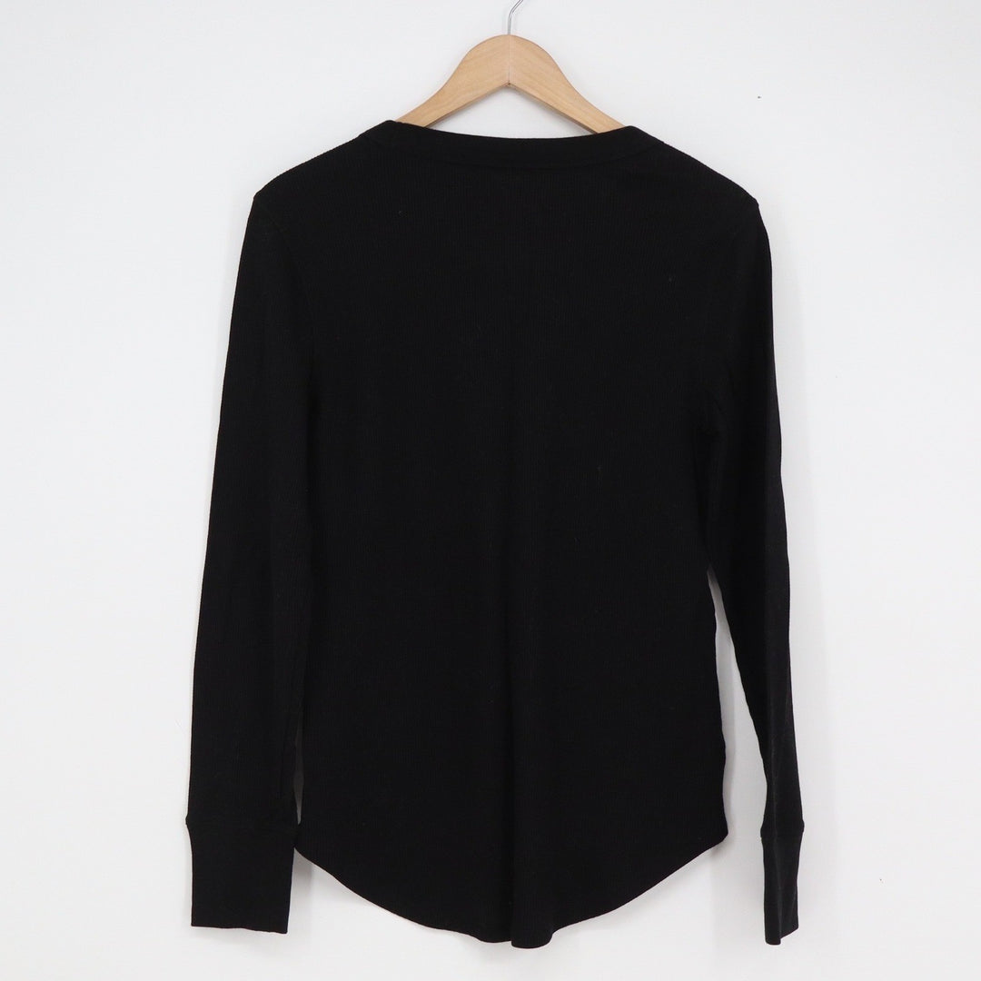 Gap Large Black Long Sleeve Waffle Knit Thermal Crew Neck Shirt Curved Hem