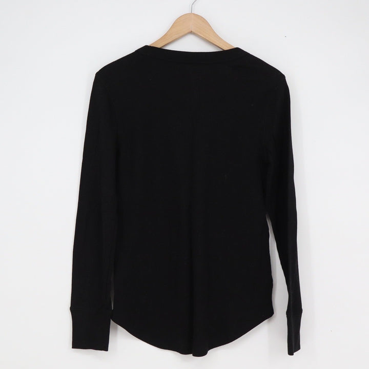 Gap Large Black Long Sleeve Waffle Knit Thermal Crew Neck Shirt Curved Hem