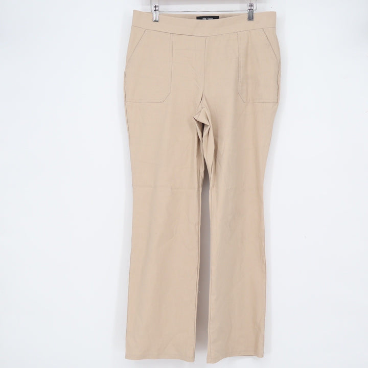 Chloe + Jasmine Tan Beige Pull On Straight Leg Trousers Pants Womens Pockets