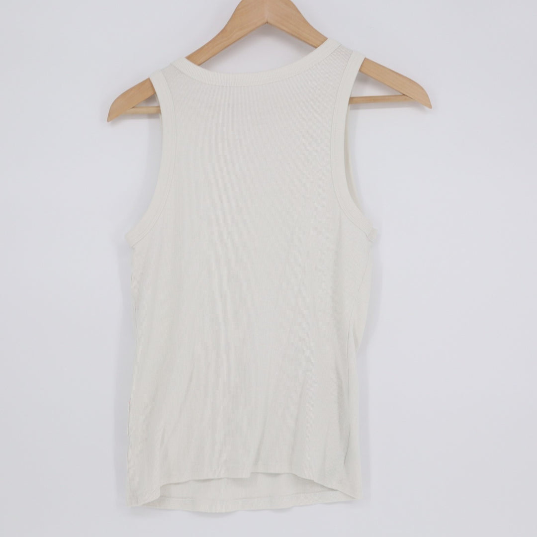 A New Day Tank Top Women L White Cotton Stretch Ribbed Knit Pullover Scoop Neck