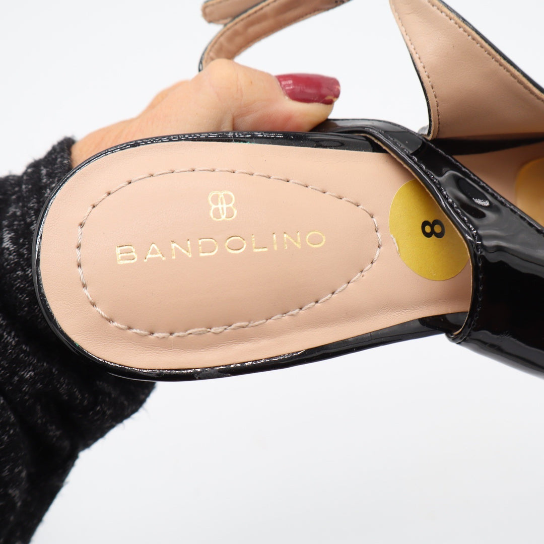 Bandolino Slingback Pumps Womens 8 Black Patent Bow Pointed Toe Stiletto