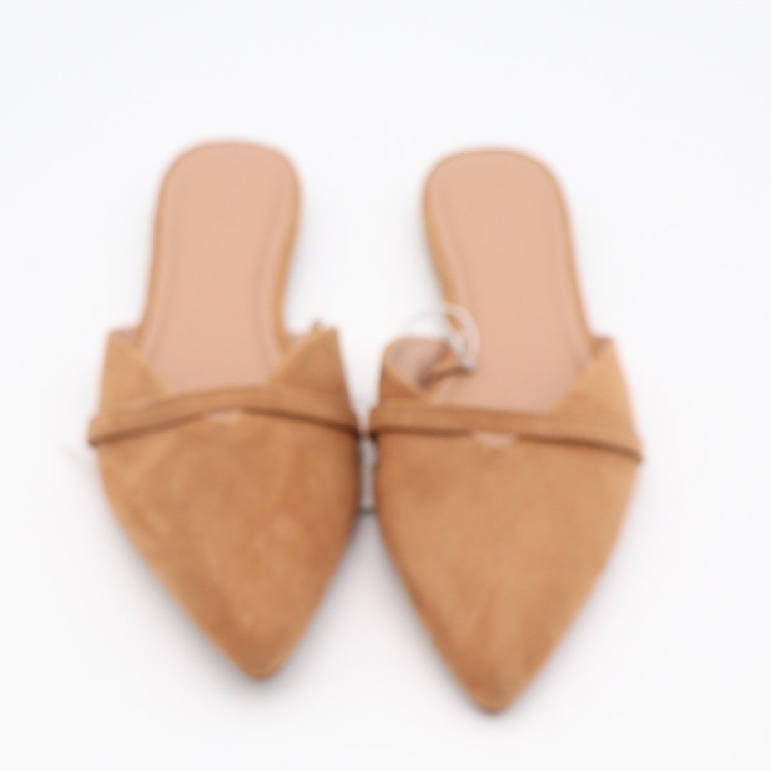 Old Navy Womens Faux Suede Pointed Toe Fashion Mule Flats Camel Tan Size 9 NEW