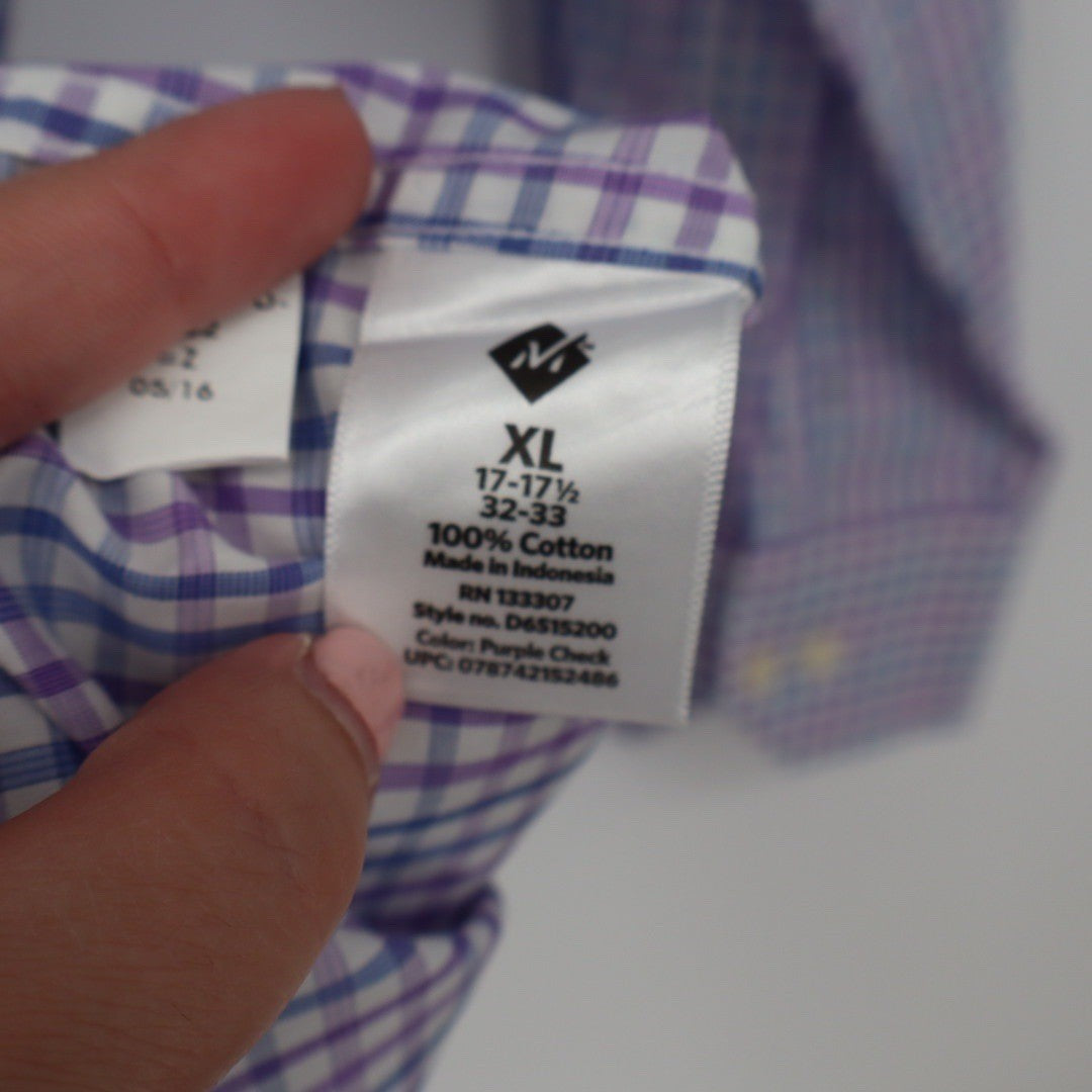 Members Mark Mens XL Purple Blue Plaid Long Sleeve Button Down Shirt