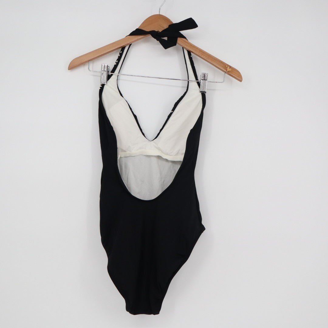 Polo Ralph Lauren One-Piece Womens S Black Laser Cut Plunge Halter Neck Swimsuit