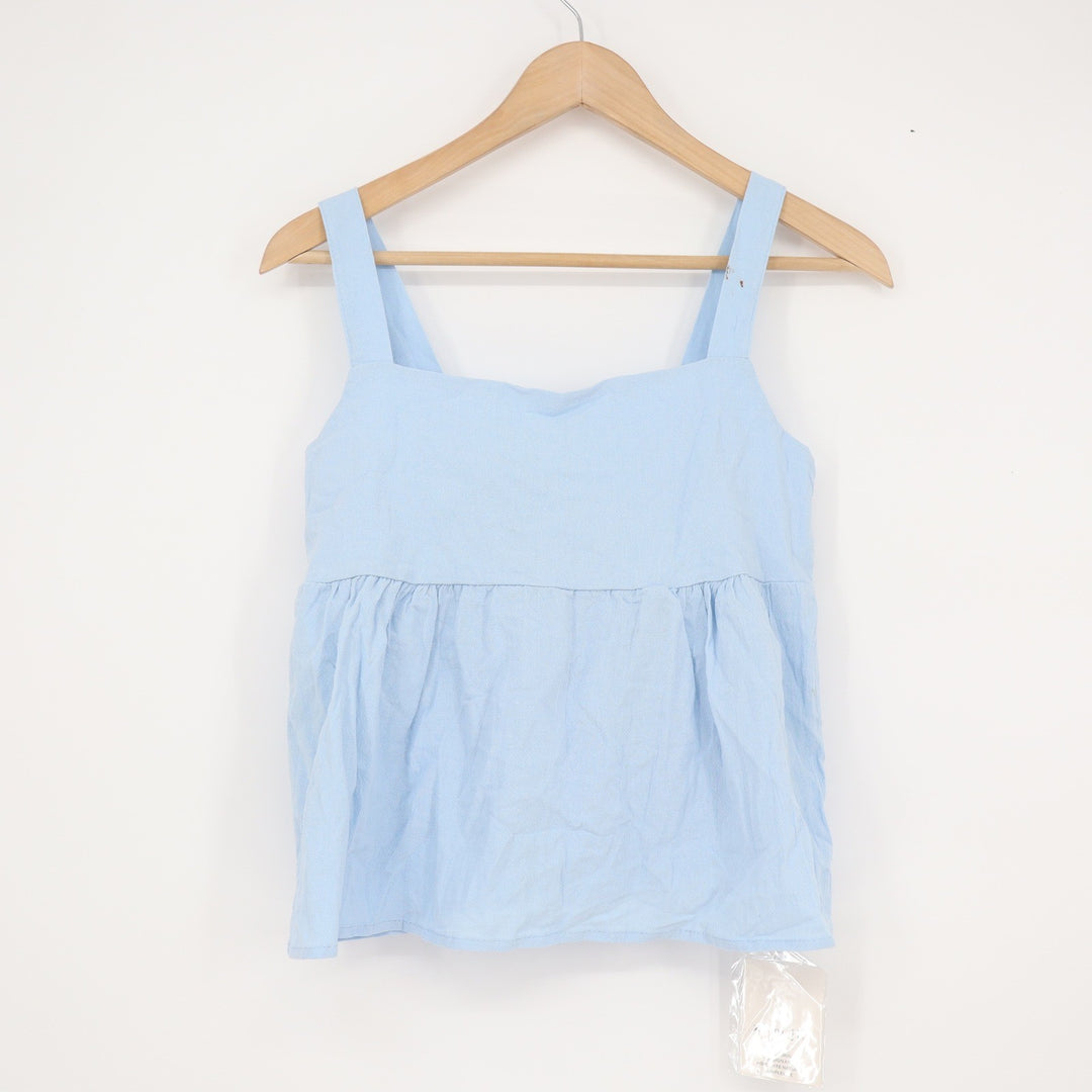 Ximi Jia Light Blue Babydoll Camisole Tie Back Peplum Top Womens Size Medium