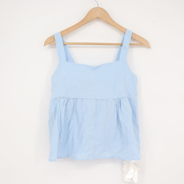 Ximi Jia Light Blue Babydoll Camisole Tie Back Peplum Top Womens Size Medium