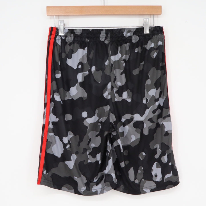Adidas Shorts Boys XL Regular Fit Camo Grey Red 3-Stripe Athletic Excellent