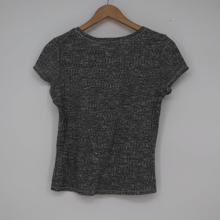 Charlotte Russe Grey Space Dye Ribbed Short Sleeve Crew Neck Top Size M