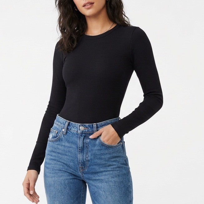 Naked Wardrobe Black Long Sleeve Open Back Cutout Bodysuit Size M