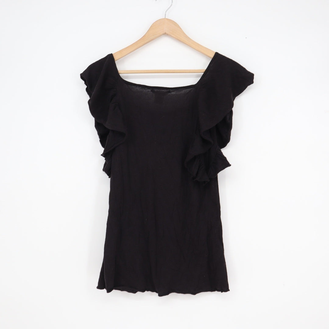 Charlotte Russe Black Ruffle Cap Sleeve Square Neck Knit Top M