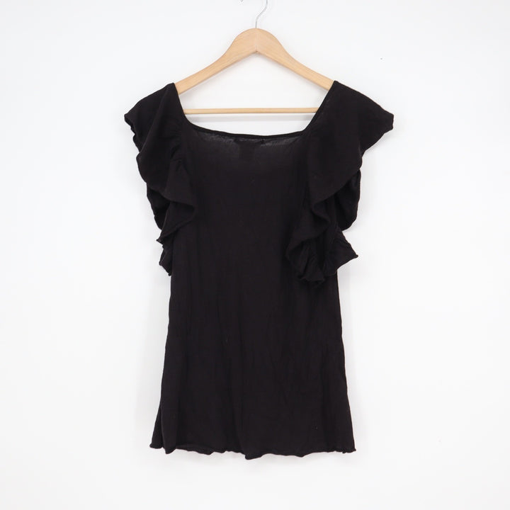 Charlotte Russe Black Ruffle Cap Sleeve Square Neck Knit Top M