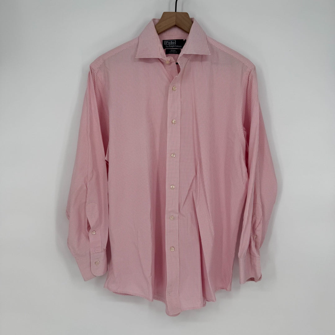 Polo Ralph Lauren Dress Shirt Mens 16.5 Pink White Check Regent Custom Fit