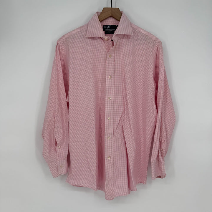 Polo Ralph Lauren Dress Shirt Mens 16.5 Pink White Check Regent Custom Fit