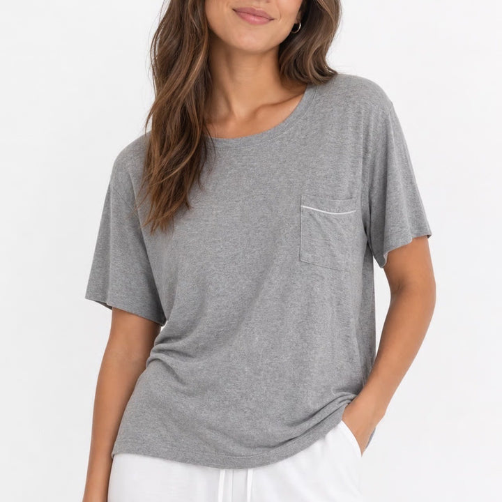 State of Day Intimates Womens Large Heather Grey Ribbed Modal Sleep Shirt Pocket