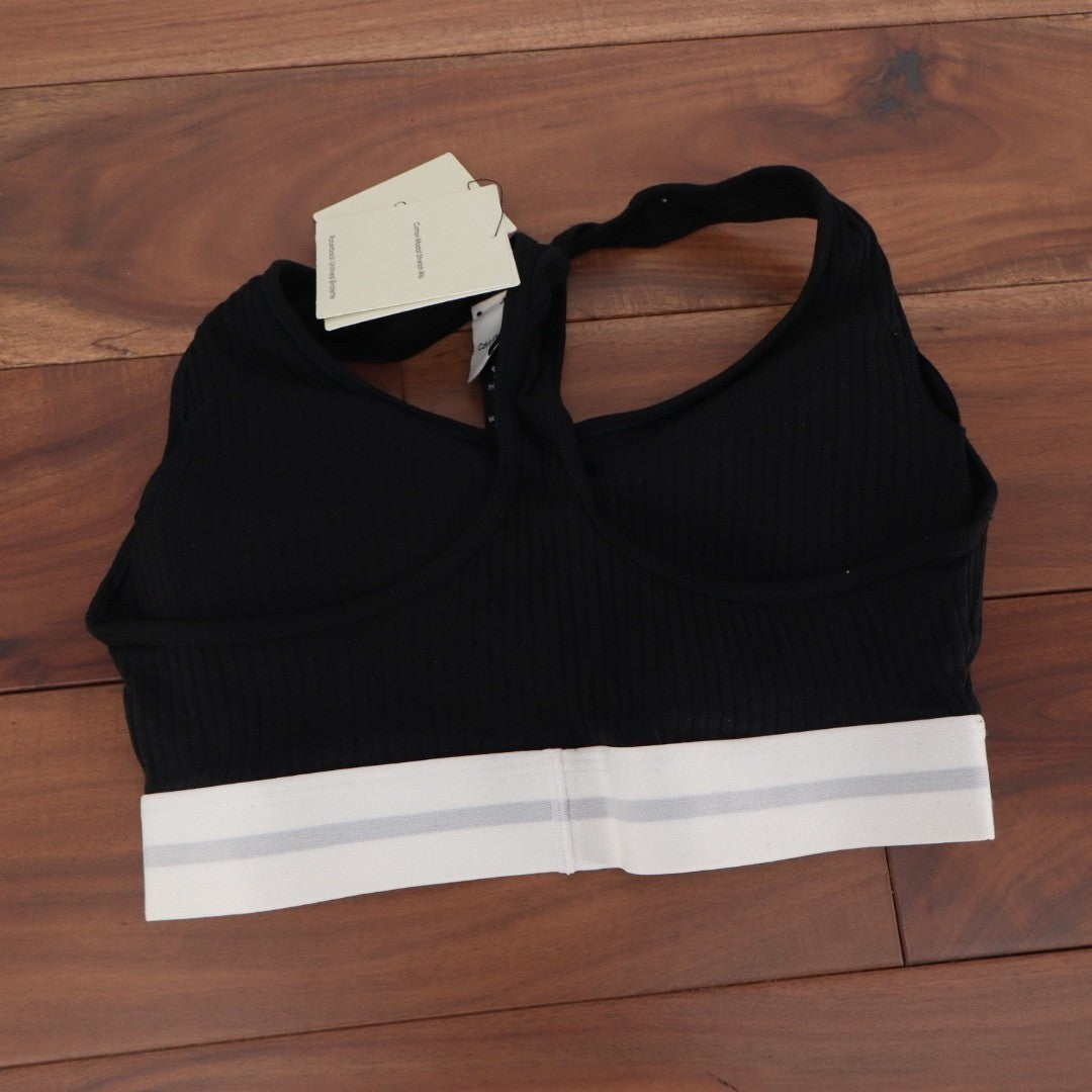 Calvin Klein Bralette Sport Bra Womens Medium Black Ribbed Racerback Scoop Neck