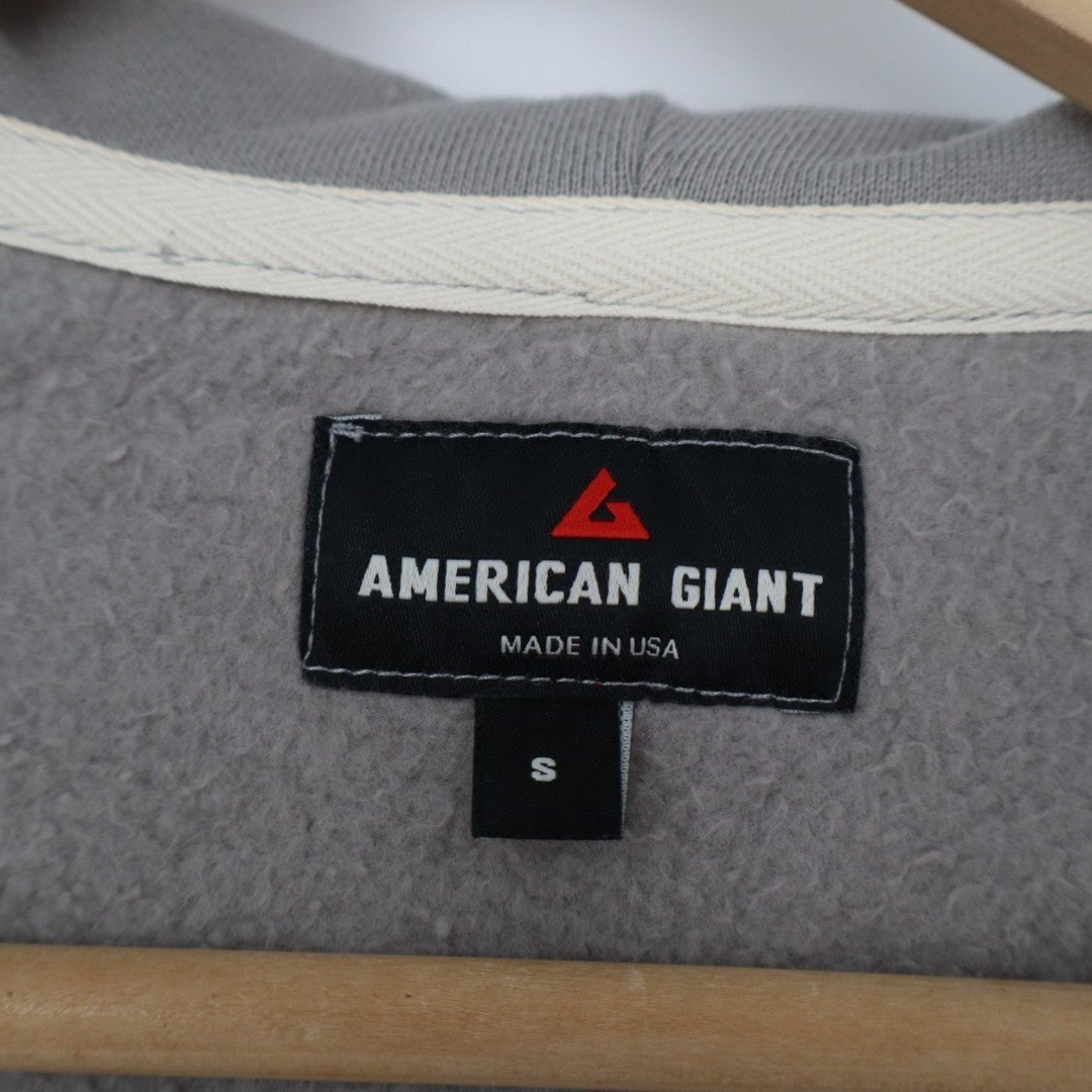 American Giant Hoodie Mens Small Gray Logo Fleece Lined Cotton Kangaroo Pocket