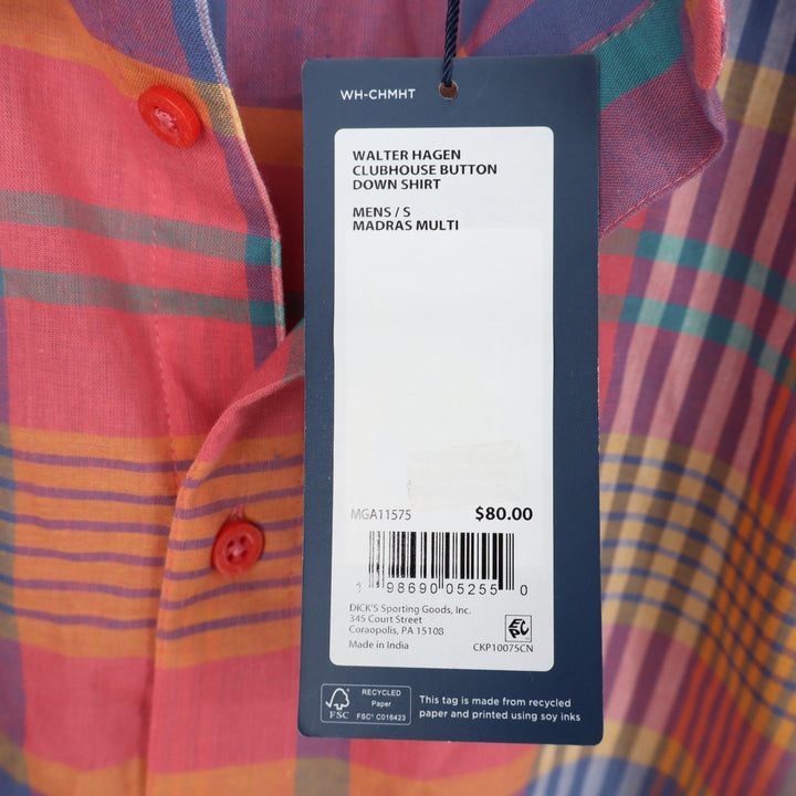 Walter Hagen Clubhouse Mens Small Madras Multi Plaid Cotton Short Sleeve Shirt