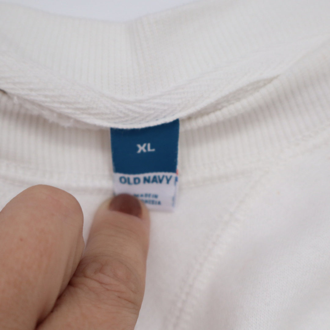 Old Navy Mens XL Cream Off White Raglan Crewneck Sweatshirt V-Stitch Pullover