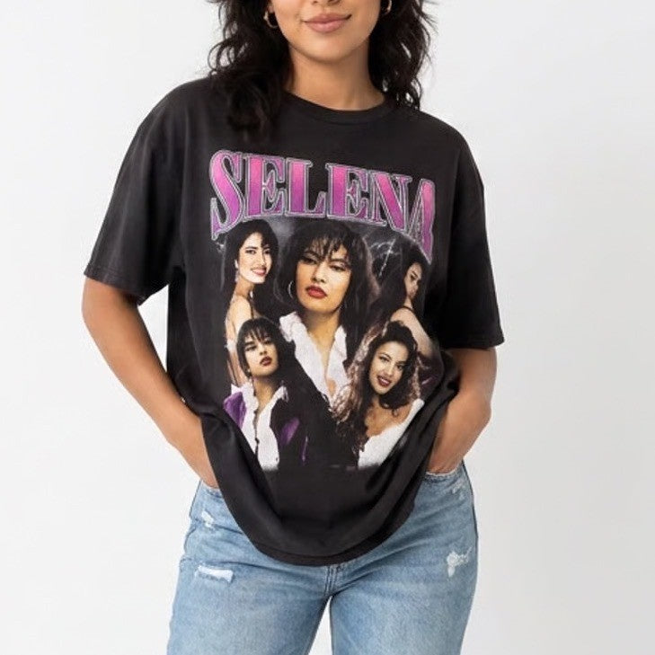 Selena Quintanilla Graphic T-Shirt Black Short Sleeve Music Tee Mens L XL