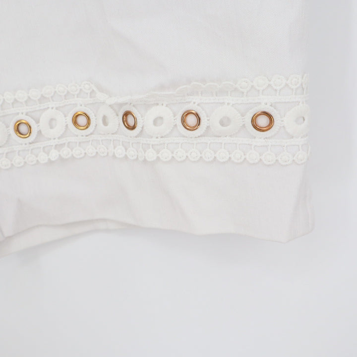 NY Collection Woman White Cropped Pants Eyelet Lace Trim 20W Mid Rise