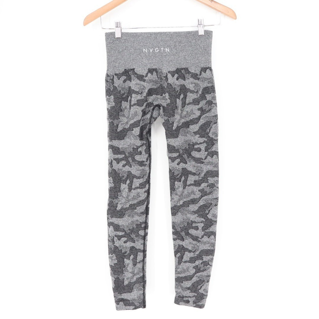 Nvgtn Seamless Leggings Women Small Black Gray Camo Stretch High-Waisted Workout