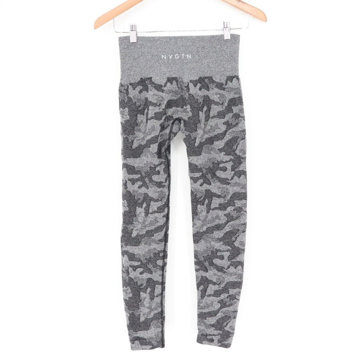 Nvgtn Seamless Leggings Women Small Black Gray Camo Stretch High-Waisted Workout