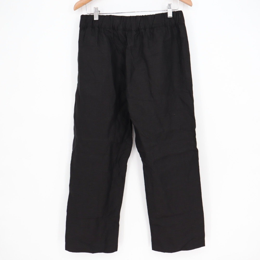 American Giant Black 100 Linen Elastic Waist Cropped Pants Size M