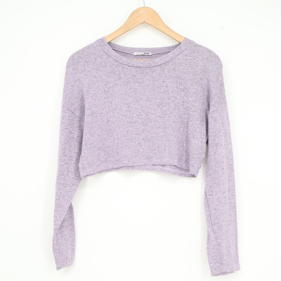 Fashion Nova Womens Lavender Heathered Long Sleeve Crop Top Size L