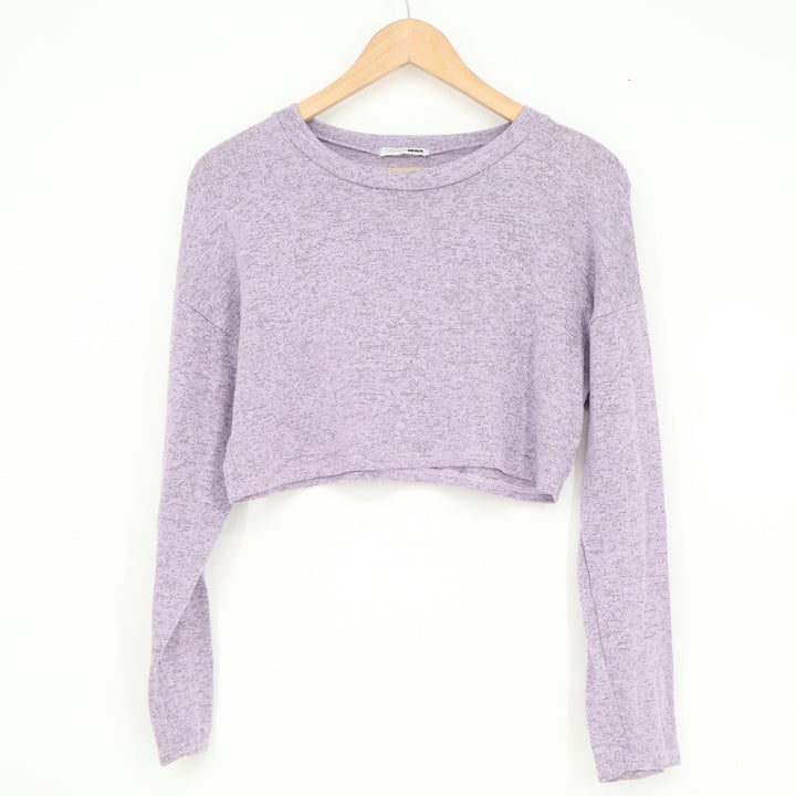 Fashion Nova Womens Lavender Heathered Long Sleeve Crop Top Size L