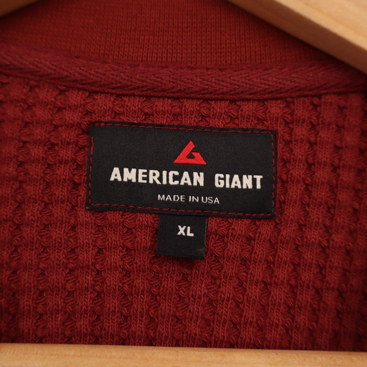 American Giant T-Shirt Mens XL Zinfandel Cotton Stretch Henley Neck Waffle Knit