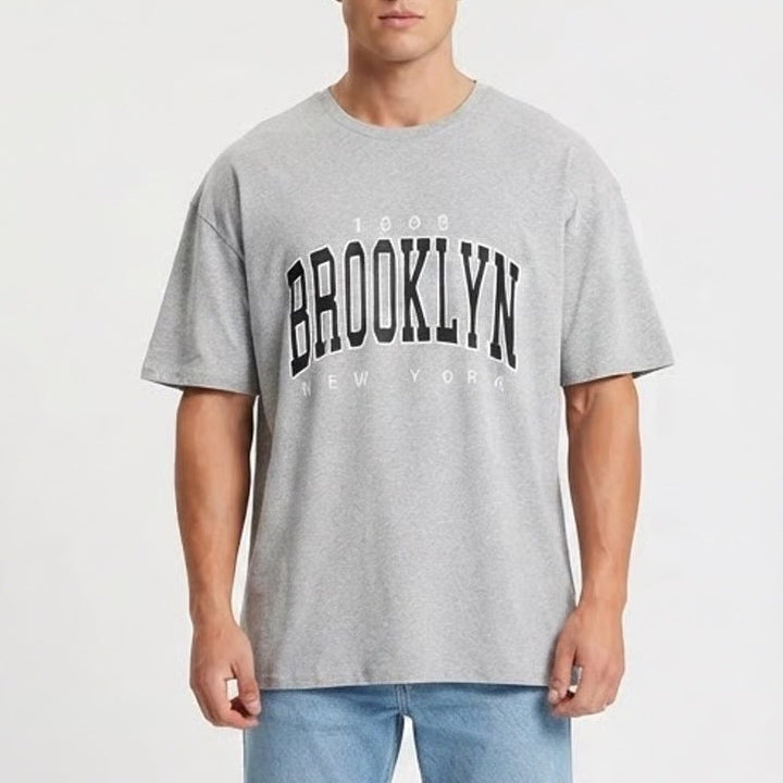 Brooklyn New York Graphic T-Shirt Mens Medium Gray Short Sleeve Streetwear Tee